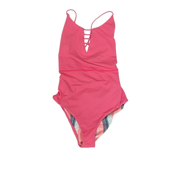 Maaji Reversible Swimsuit Pink Striped Lace Up - Picture 4 of 6